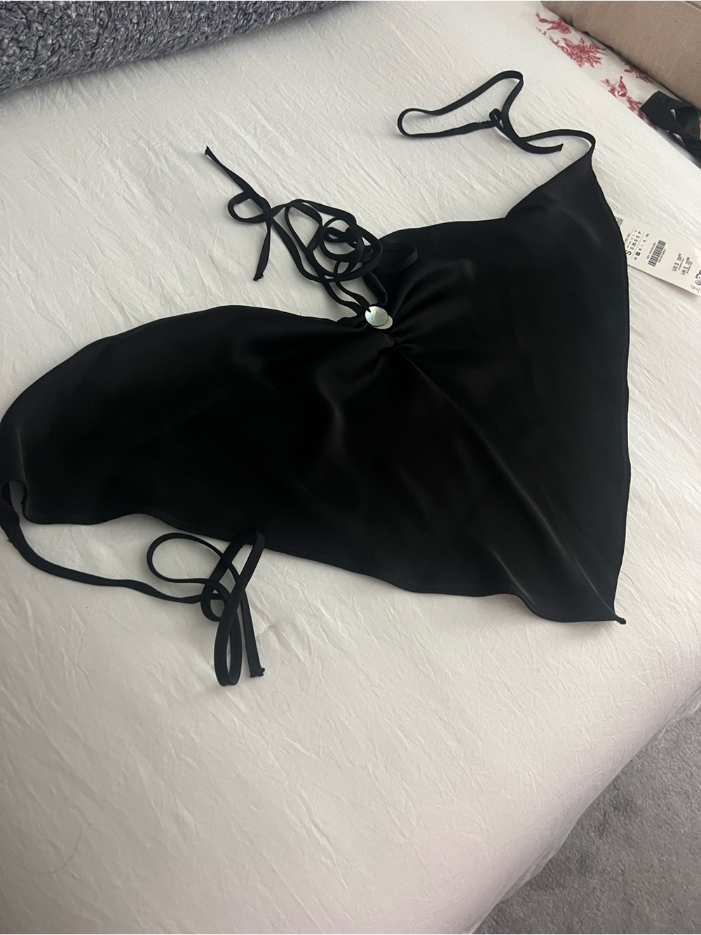 Zara Black Satin Triangle Halter Camisole with Center Ring